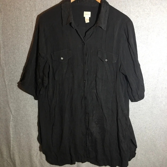 Womens Chicos Swimsuit Coverup Button Up Shirt Dress Black Sheer Casual Summer - Picture 1 of 5